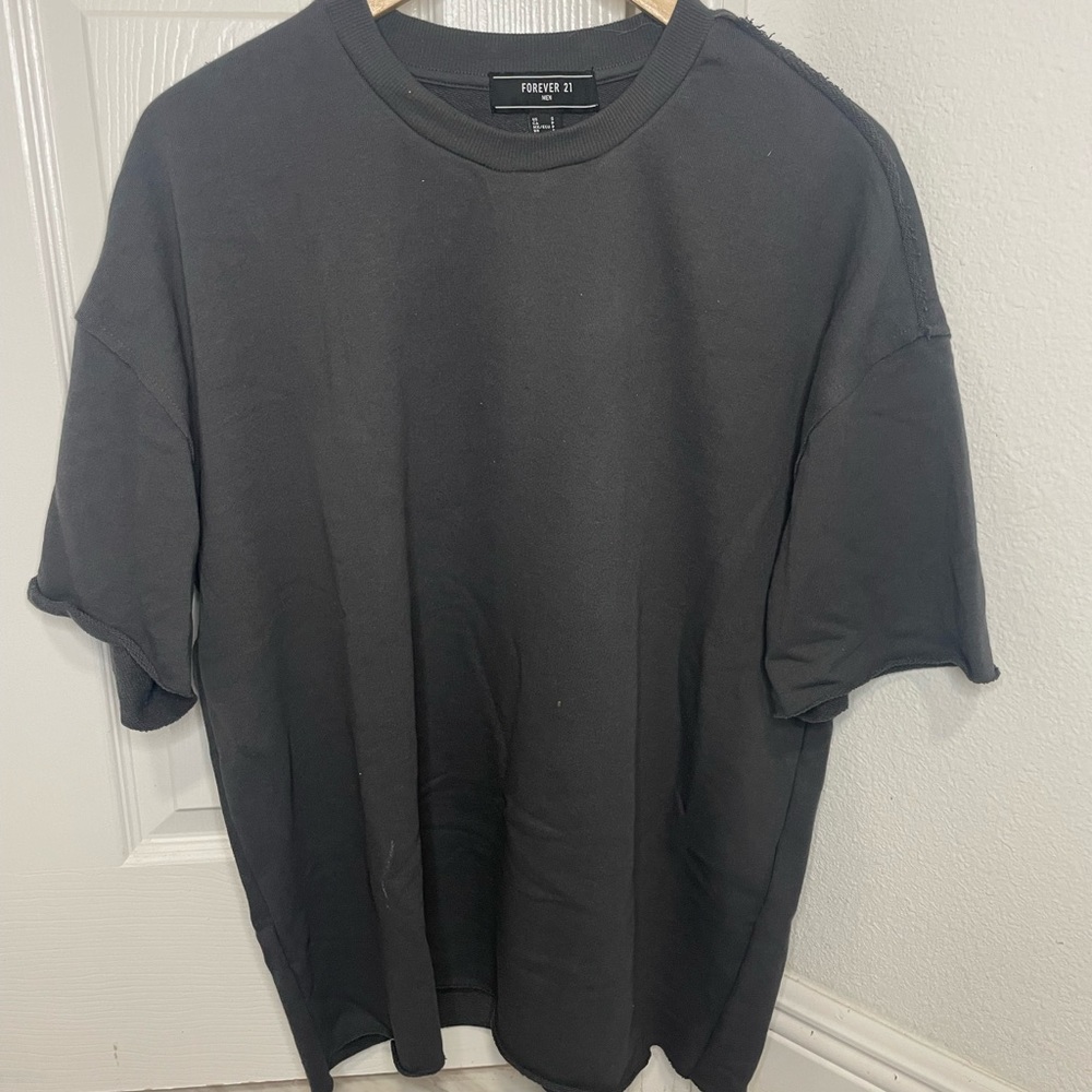 Forever 21 Grey Raw-Edge Dropped Shoulder Sweatshirt